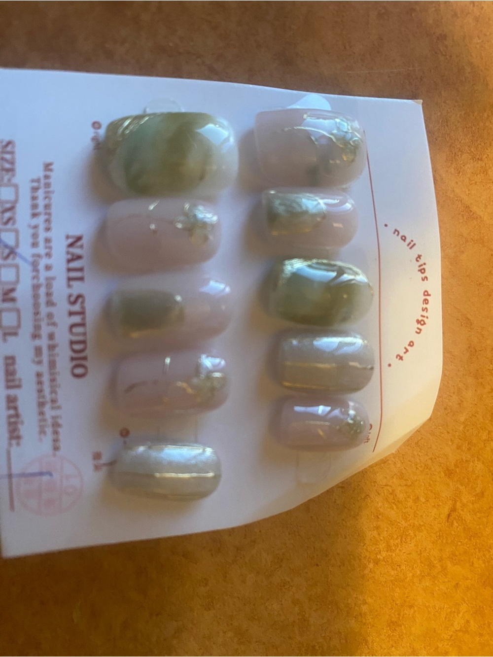 Press-On False Nails - Green Marble & Nude Set